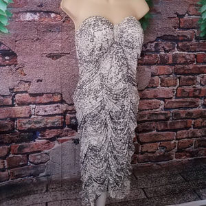 White Gray Metallic Ruched Bodycon Dress